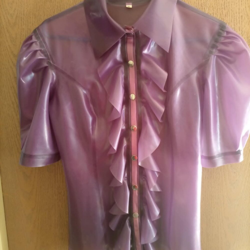 Sz XL Rubber Latex Ruffle Blouse